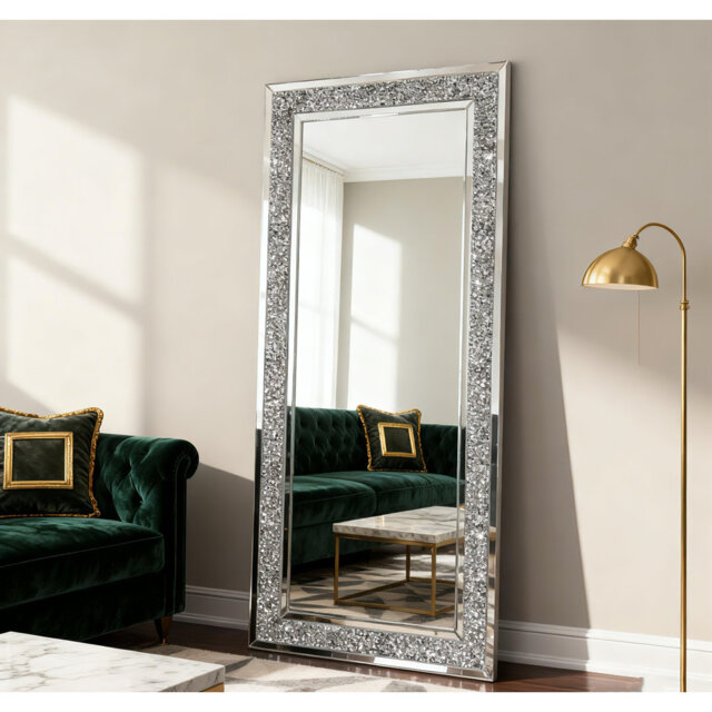 Glass Full Length Mirror  Flat Large Floor Mirror  Silver Wall Mirror 85x180cm  Free Standing