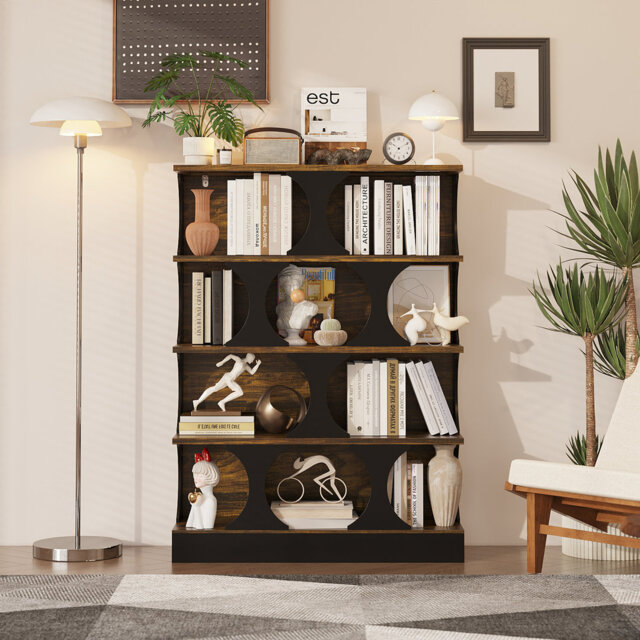110cm Tall Display Cabinet 5-Tier Metal Frame, Shelves Modern Brown Storage
