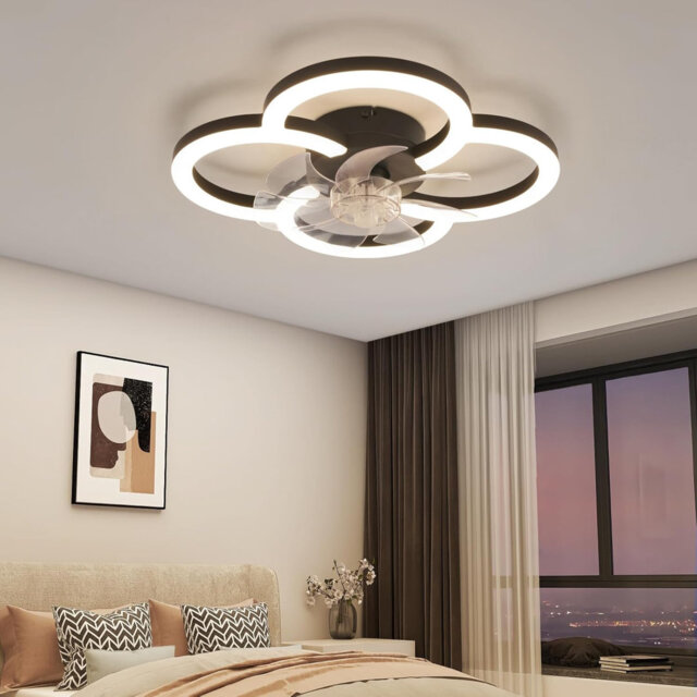 LED Ceiling Fan with Light - 40W Quiet Black Ceiling Lamp Fan with Remote Control Dimmable Modern Ceiling Light 6-Speed ??Timer Bedroom Ceiling Fans f