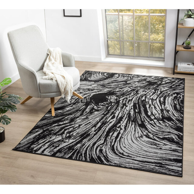 Demico Modern Low Pile Area Rug - Polypropylene Weaving - Jute Backing - Whirlpool Design Rugs, Grey,