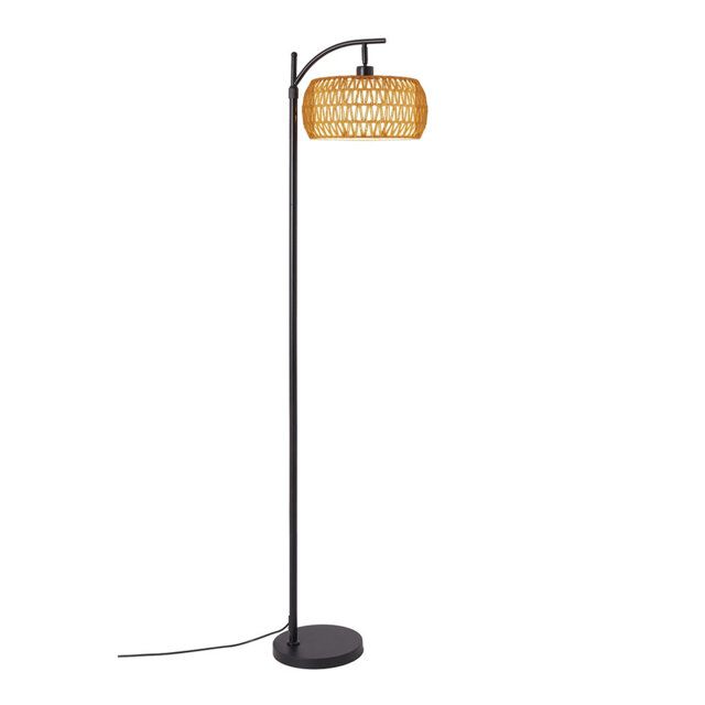 Floor Lamp with Rattan and Fabric Double Shades
