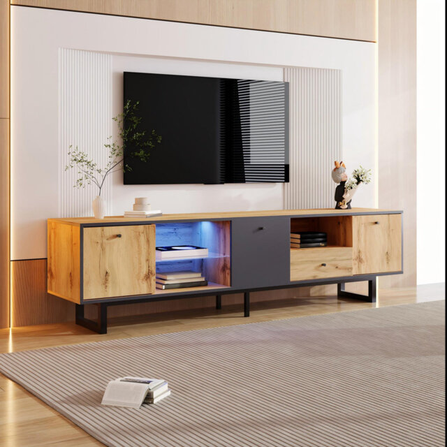 "Tv Stand For Tv's Up To 85"" With Led, 3 Doors And 1 Drawer Natural"