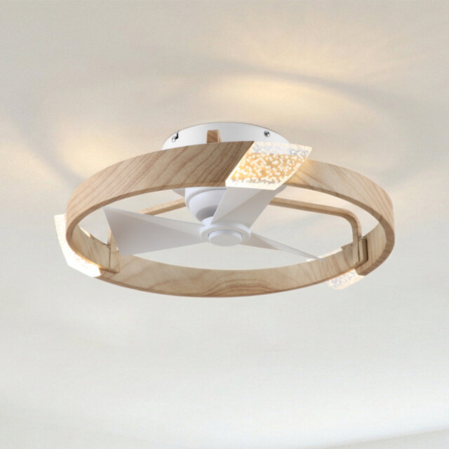 Ceiling Fan With Light And Remote Control, 51 Cm Led Wood Grain, Dimmable, 3 Light Colors, 6 Speed Settings, Dc Motor
