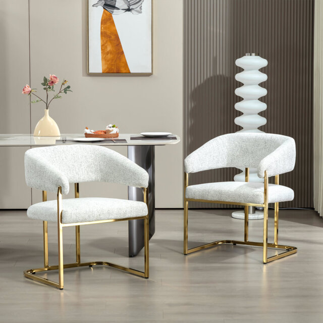56CM Wide Modern Metal Frame Chenille Upholstered Armchair Dining chair