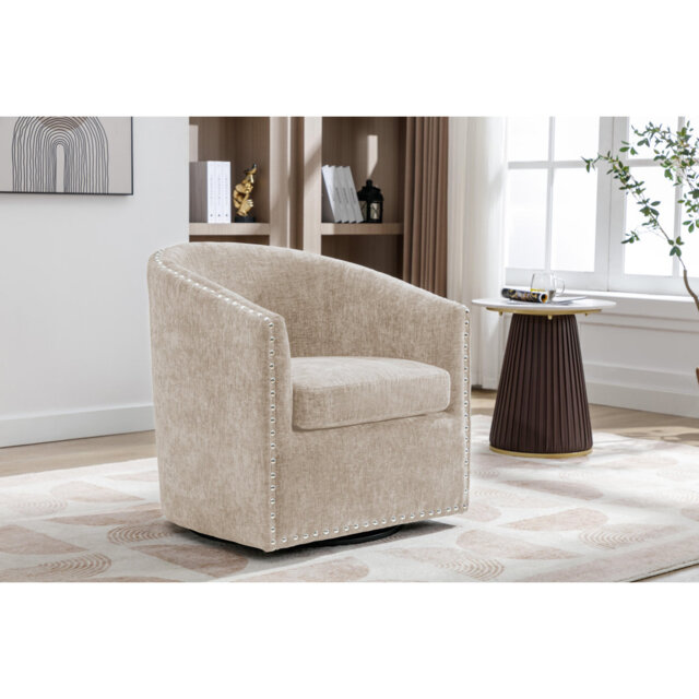 Anaelisa Swivel Fabric Barrel Accent Chair