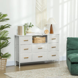 HOMCOM Boucle Chest of Drawers with Charging Station 8 Drawers Cream White
