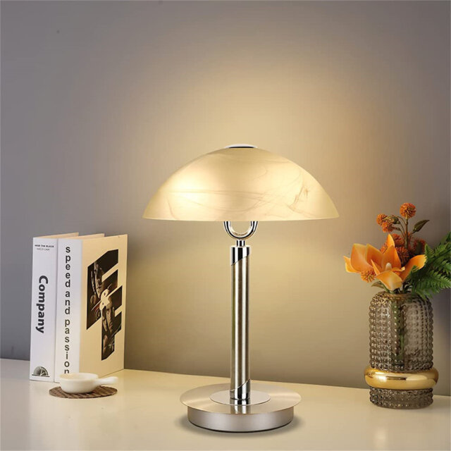 LED Touch Control Bedside Lamp, 4W Table Lamp With Patterned Glass Lampshade,Chrome Modern Eye-Caring Bedside Reading Lamp,Desk Lamp For Living Room,