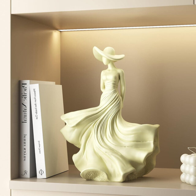 "10.4"" Abstract Woman Statue with Rose & Wide Brim Hat, Resin Art Sculpture for Home Shelf Decor, Perfect Gift for Her"
