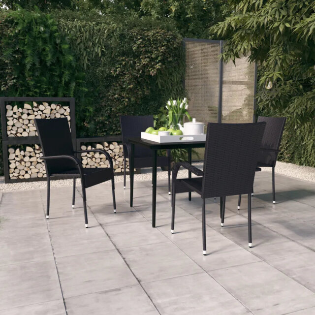 Rosalind Wheeler 5 Piece Garden Dining Set Grey And Black, 1 Table, 4 Chair