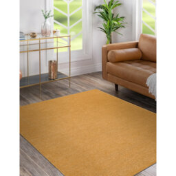 Basri No Pattern Machine Woven Gold Area Rug