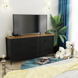 Chest Of Drawers, Dresser For Bedroom With 7 Fabric Drawers, TV Stand On Castors, Storage Organizer For Living Room, Metal Frame And Wooden Top