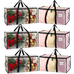 6 Pack Large Clothes Storage Bags With Lids Transparent Moving Bags Heavy Duty Moving Boxes With Zips For Christmas Decoration Clothes Bedding Duvet T