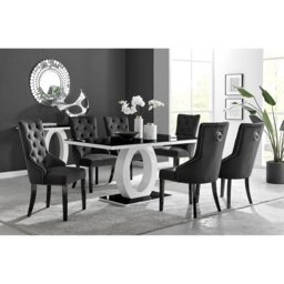 Scottsmoor Halo Dining Table Set in Modern High Gloss with 6 Luxury Velvet Dining Chairs