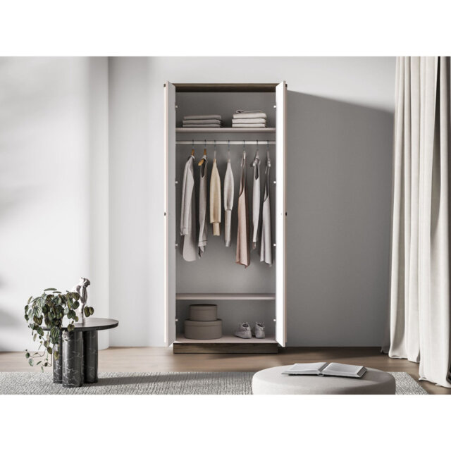 Vilavio Double Door Wardrobe with Rail and Shelves 92 cm Cashmere Windmill Dark Oak