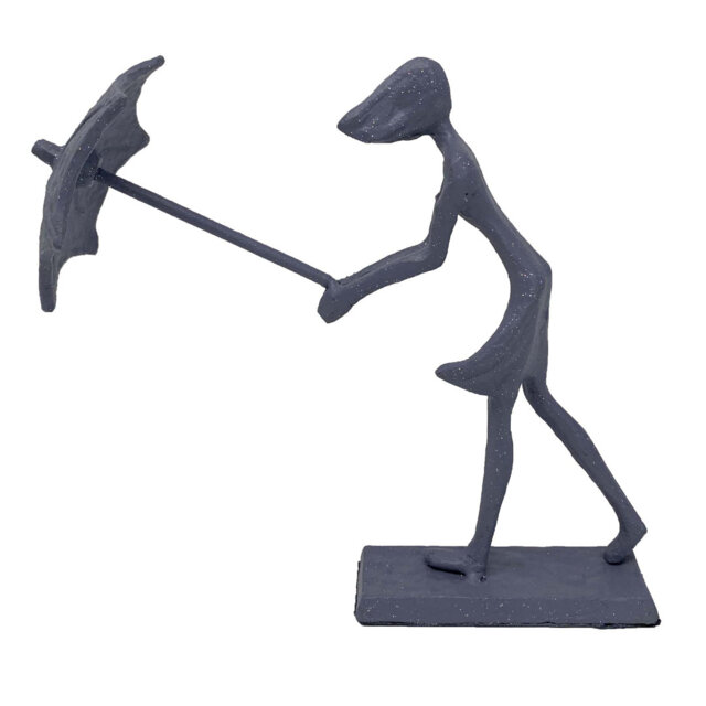 Hewett Umbrella Girl in Wind Iron Figurine 15cm