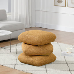 Square Linen Swivel Ottoman Footstool with Stacked Cushion Design for Living Room