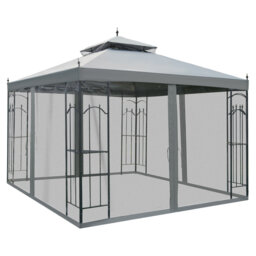 3x3m Double Top Garden Gazebo, Grey Outdoor Patio Wedding Party Tent With Mosquito Netting, Uv & Water Resistant Polyester Canopy, Powder Coated Steel