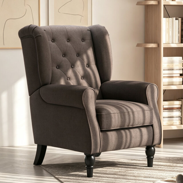 Wingback Accent Chair, Retro Upholstered Button Tufted Occasional Chair For Living Room And Bedroom,