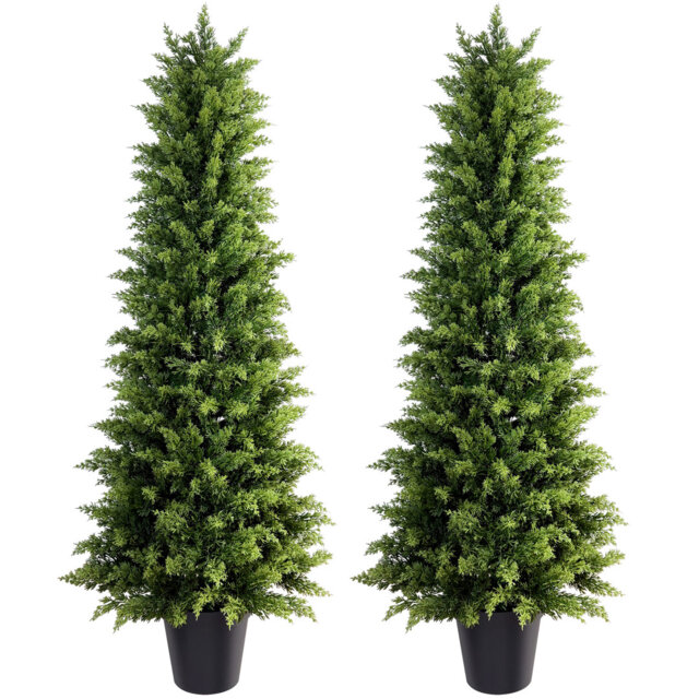 Faux Cypress Tree in Pot - Set of 2 Artificial Plants for Home Office Decor