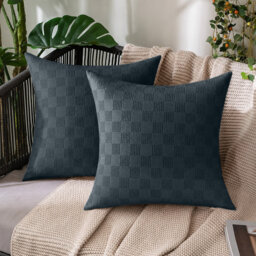 Check Velvet Cushion Covers, Set of 2 – Textured Plush Scatter Pillow Covers for Sofa, Bed & Living Room