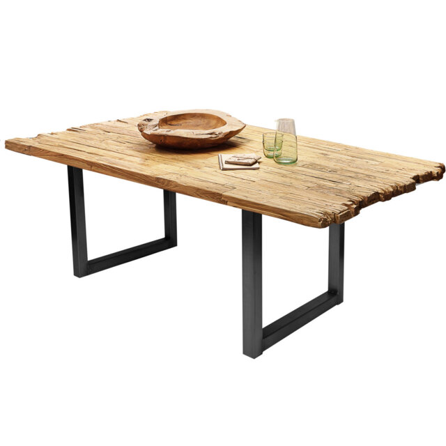 Frida Teak Solid Wood Top Metal Base Dining Table