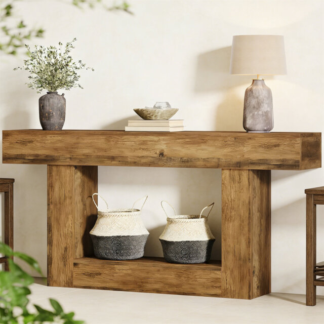 63-Inch Long 2-Tier Console Table With Storage, Farmhouse Wood Entryway Sofa Table Behind Couch For Living Room, Hallway
