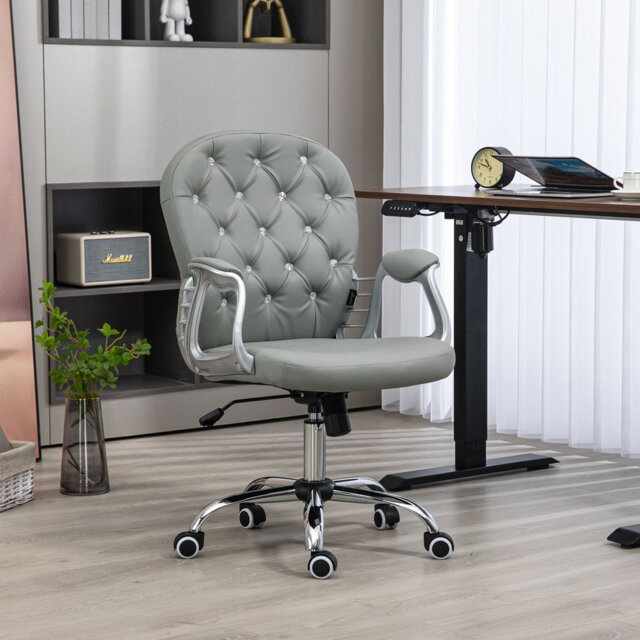 Vinsetto Velvet Desk Chair with Tufted Backrest and Padded Armrest
