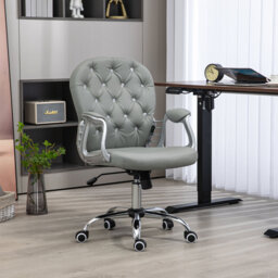 Vinsetto Velvet Desk Chair with Tufted Backrest and Padded Armrest