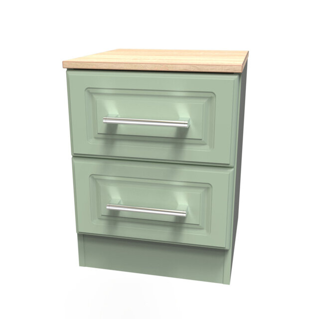 Aalysia 2 Drawer Bedside Cabinet in Reed Green & Bardolino Oak (Ready Assembled)