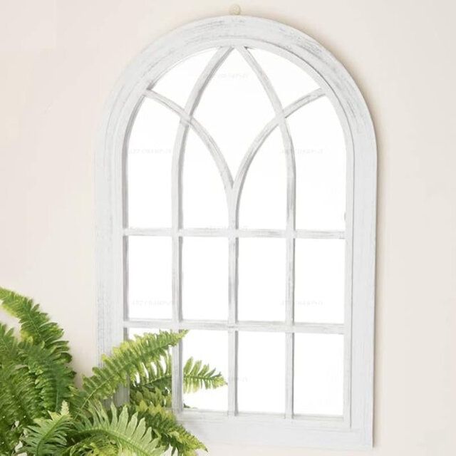 Extra Large White Rustic Window Soho Style Mirror Hallway Vanity Wall Elegant Vintage Style 92x62cm (White Rustic)