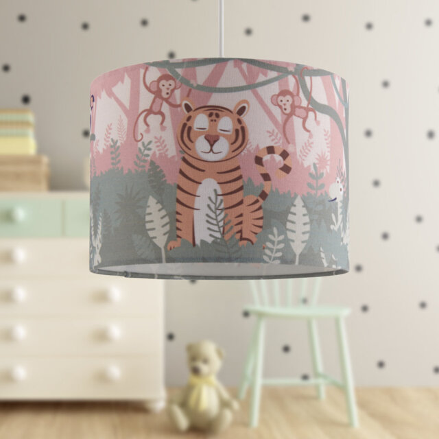 18cm H Fabric Lamp Shade in Multicoloured Safari Digital Print