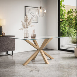 Dannyel Glass Top Solid Wood Base Dining Table