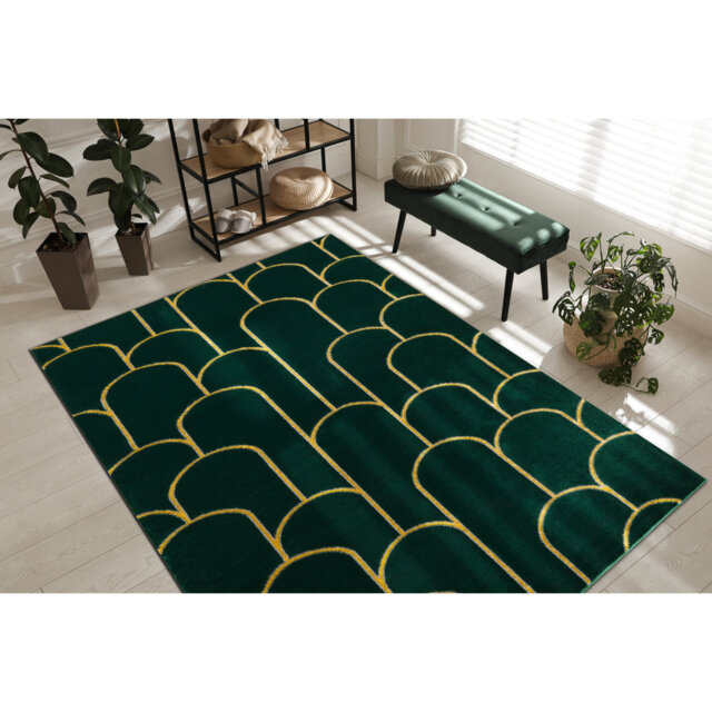 Exclusive glamor, Stivoll, Art Deco bottle green / gold rug