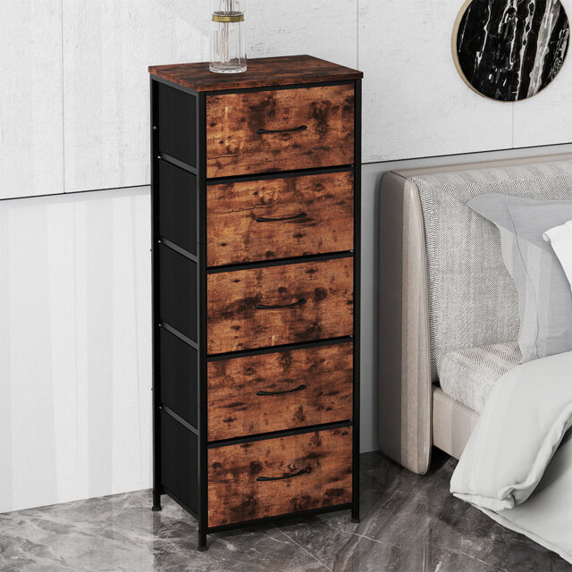 Chest of Drawers Vintage Wood 5 Drawer Bedroom Storage Organiser Brown