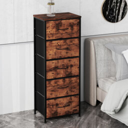 Chest of Drawers Vintage Wood 5 Drawer Bedroom Storage Organiser Brown