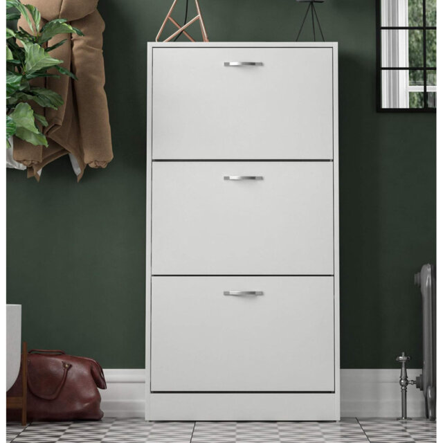 3 Drawer Shoe Cabinet, Wooden Shoe Storage Organiser Cupboard