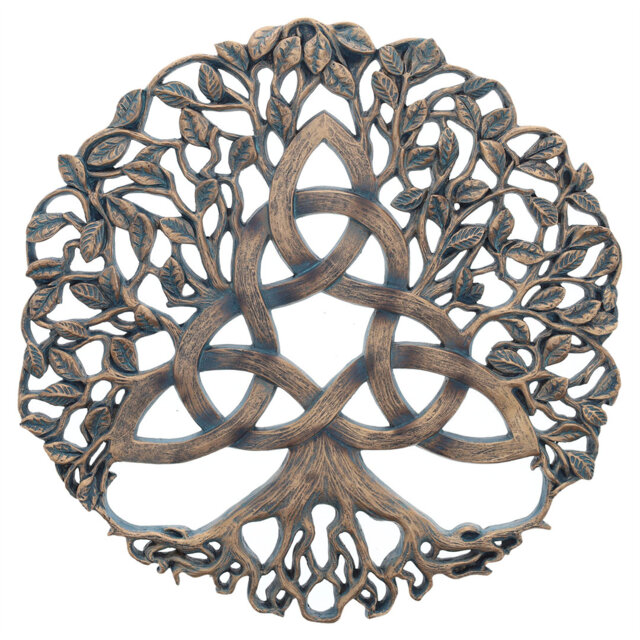 Top Brass Trinity Knot Tree Of Life Wall Plaque Decorative Spiritual Celtic Garden Art Sculpture