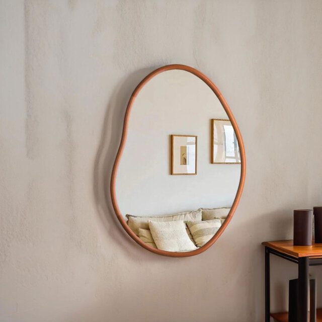 56CM Irregular Wooden Wall Mirror For Bedroom Living Room