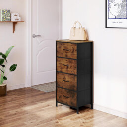 Narrow chest of drawers, chest of drawers with 4 drawers made of fabric, sideboard storage chest for bedrooms, living room, hallway, industrial style