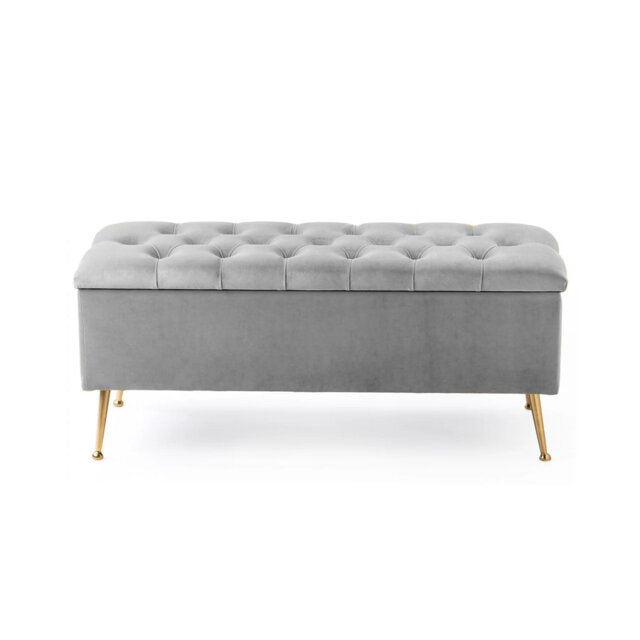 Amara Wide Velvet Tufted Rectangle Storage Ottoman Footstool Upholstered Bench with Legs for Living Room & Bedroom