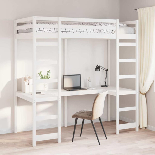 Loft Bed Frame White 90 X 200 Cm Solid Pine Wood