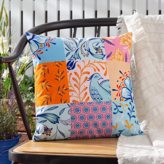Azzar Indoor / Outdoor Floral Square Throw Cushion with Filling