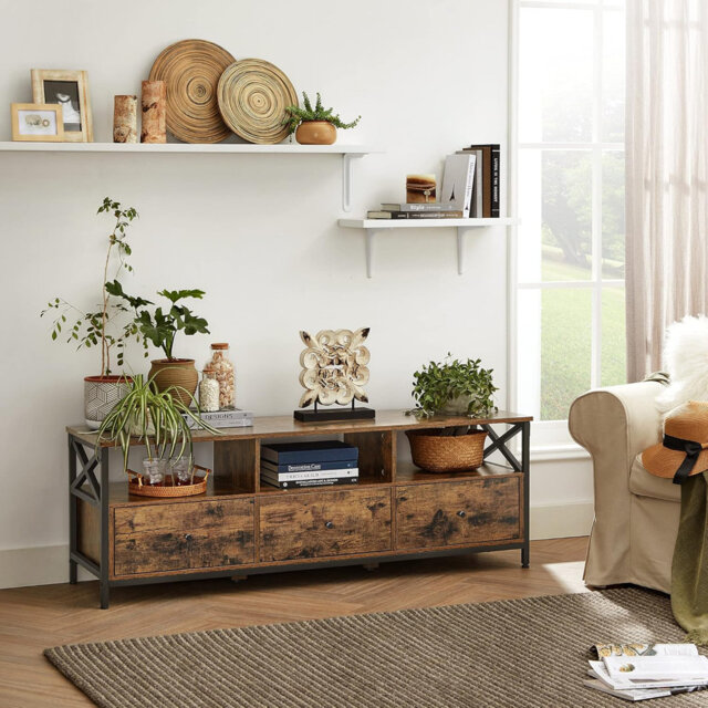 TV Stand, TV Cabinet For Up To 65 Inch TV, TV Table With 3 Drawers And 3 Open Shelves, 40 X 147 X 50 Cm, For Living Room, Bedroom, Steel Frame, Rustic