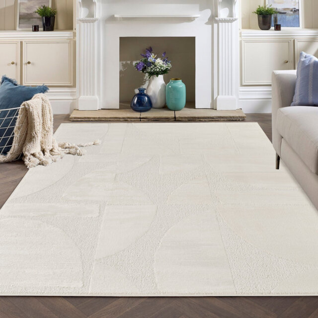 Hamilton Modern Metallic Sheen Area Rug - Polypropylene Weaving - Jute Backing - Abstract Motif Geometric Lines Design Rugs, Cream