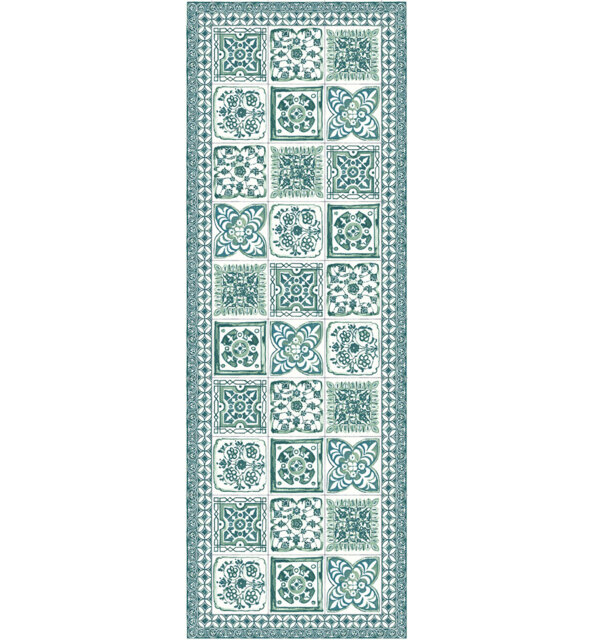 Damon Turquoise/White Indoor/Outdoor Rug