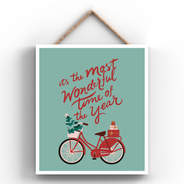 Wonderful Time Bicycle Festive Christmas Wooden Plaque Wall Décor