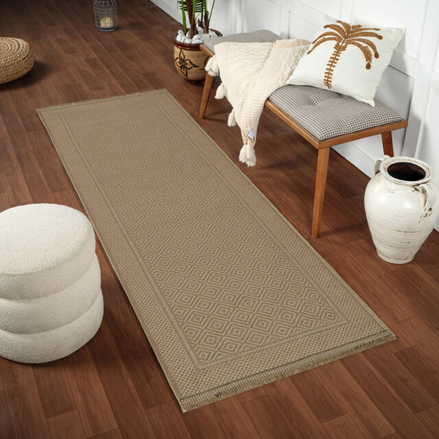 Machine Washable, Non Slip, Non Slip Jute Boho Area Rug Tan/Beige