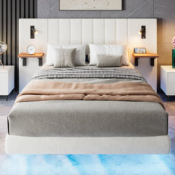 4ft6 Upholstered Bed With 2 Bedside Lamps,charging Socket
