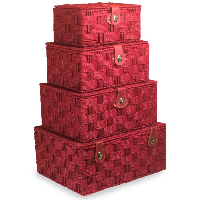 Paper Rope 4 Piece Lidded Storage Basket Set
