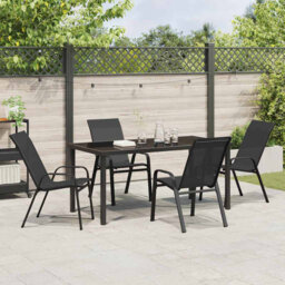 5 Piece Garden Dining Set Brown PVC-coated polyester And Steel